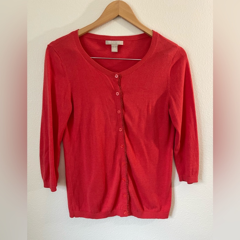 BANANA REPUBLIC Women’s Tomato Red Button Down, 3/4 Sleeve Cardigan size S